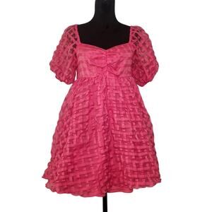 BAEVELY Pink Checkered Mini Sundress, Size Medium